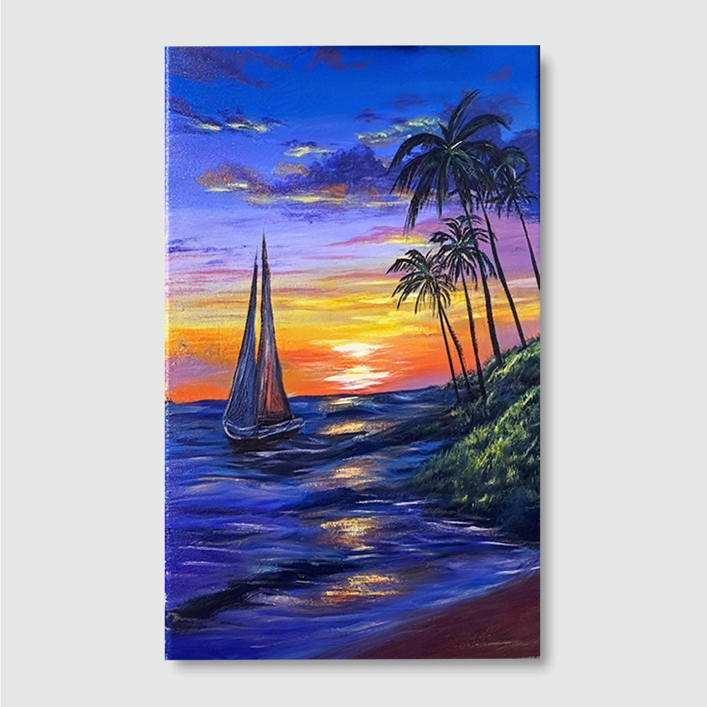 Sailing Toward the Sunset canvas wall art, front product mockup on a light background.