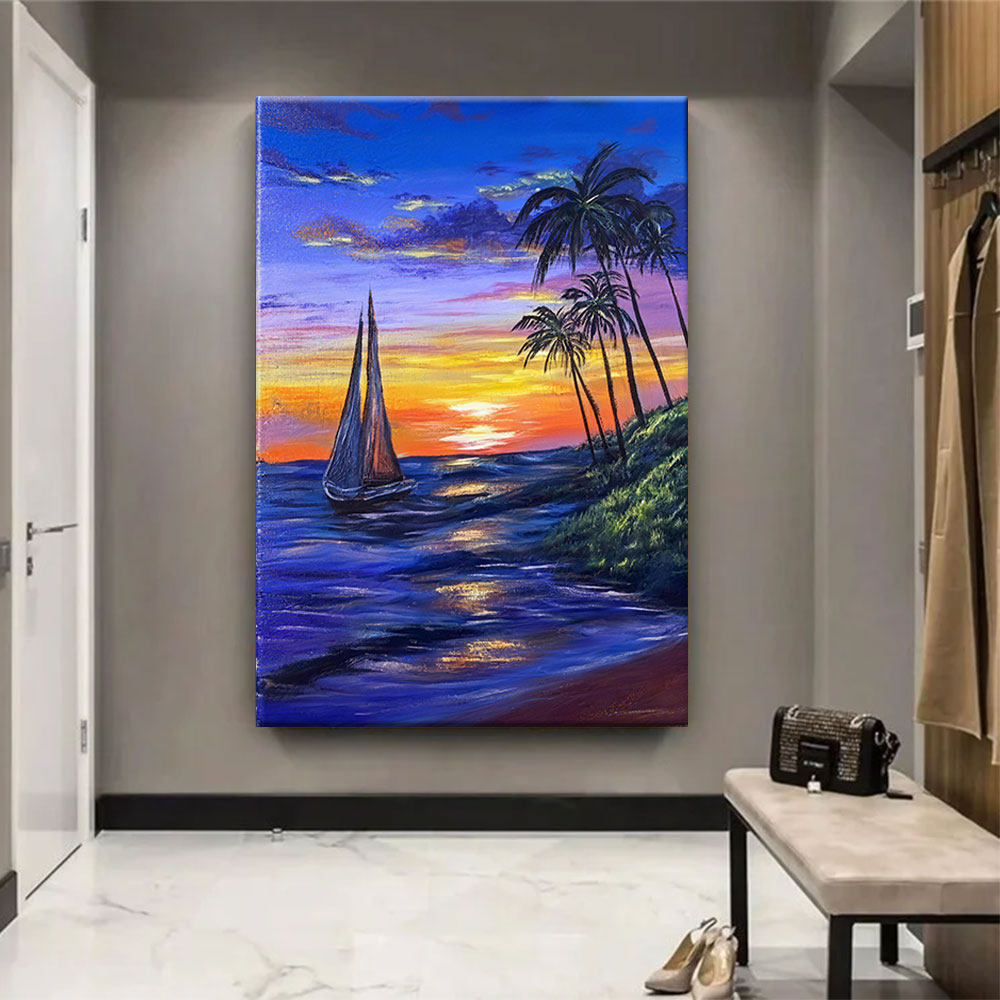 Sailing Toward the Sunset canvas wall art, styled room mockup 3.