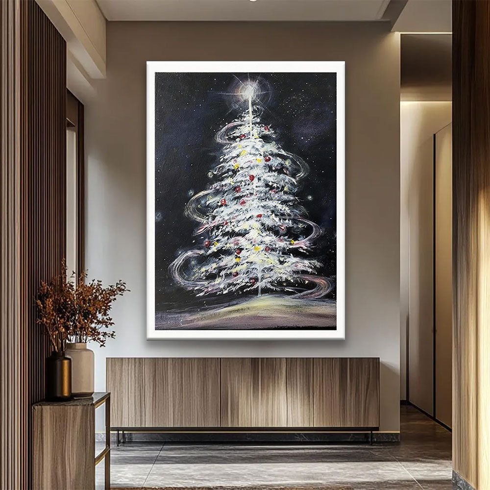 Silver Tree in the Night canvas wall art, styled room mockup 2.