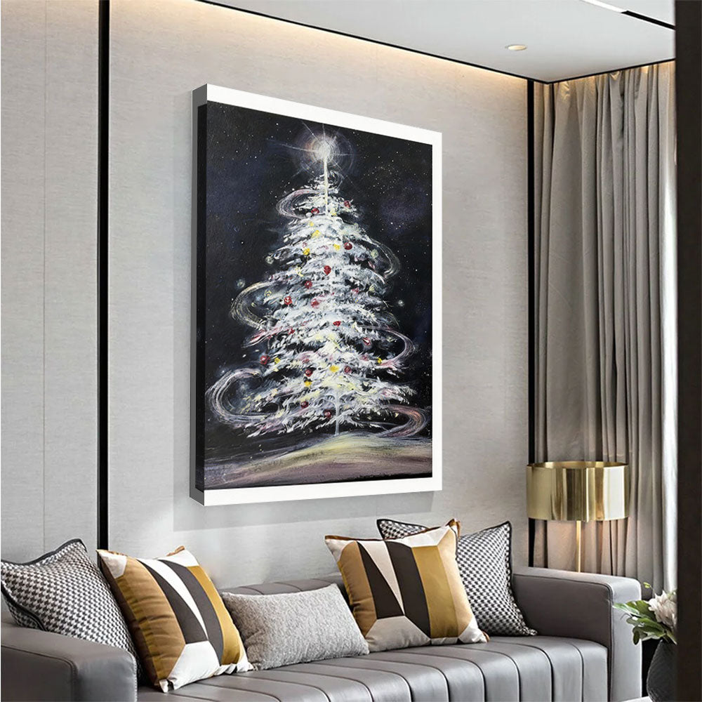 Silver Tree in the Night canvas wall art, styled room mockup 3.