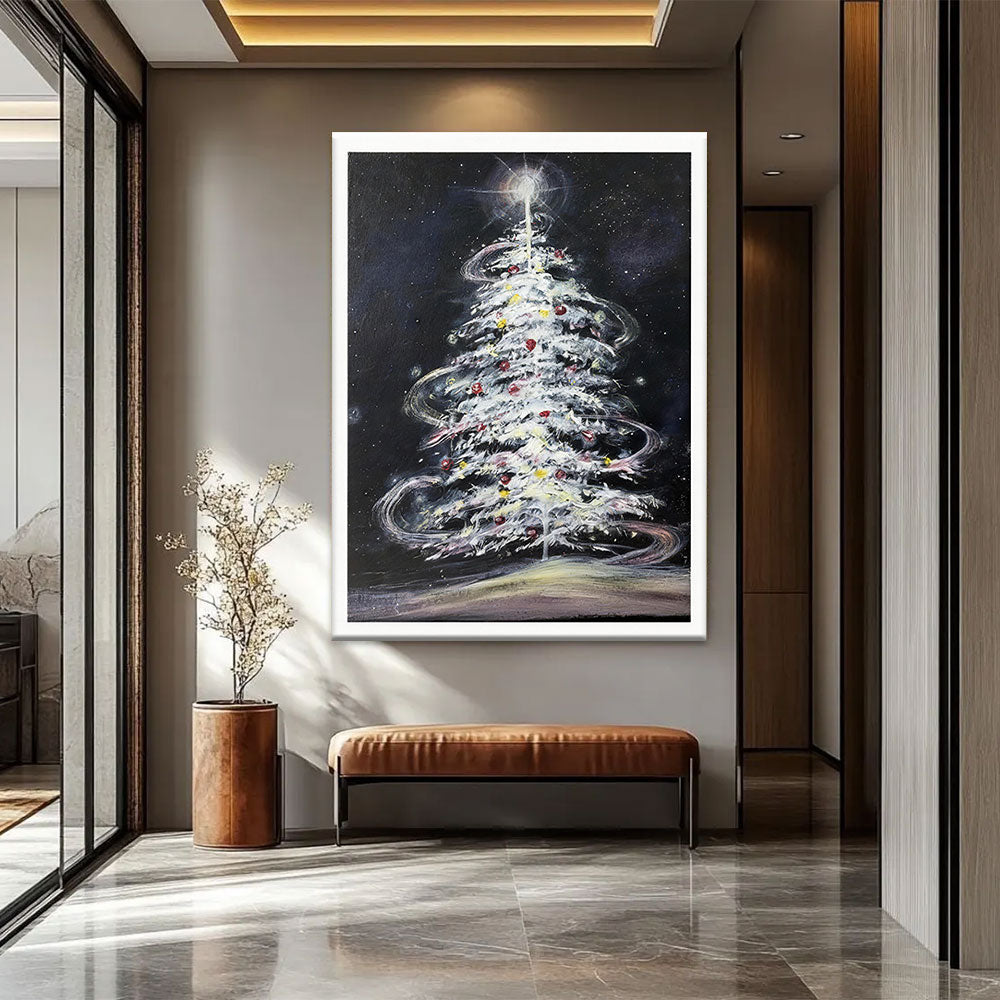 Silver Tree in the Night canvas wall art, styled room mockup 4.