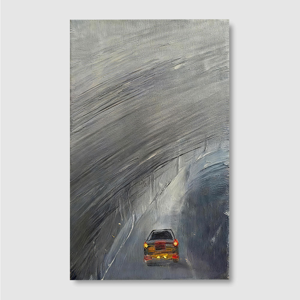 Driving Through the Rain canvas wall art, front product mockup on a light background.