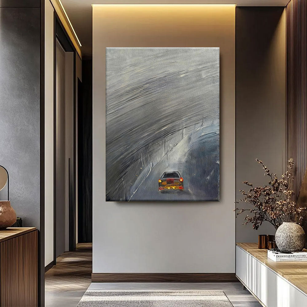 Driving Through the Rain canvas wall art, styled room mockup 3.