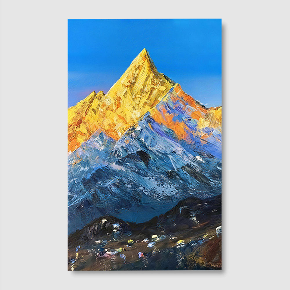 Golden Summit Under Blue Sky canvas wall art, front product mockup on a light background.