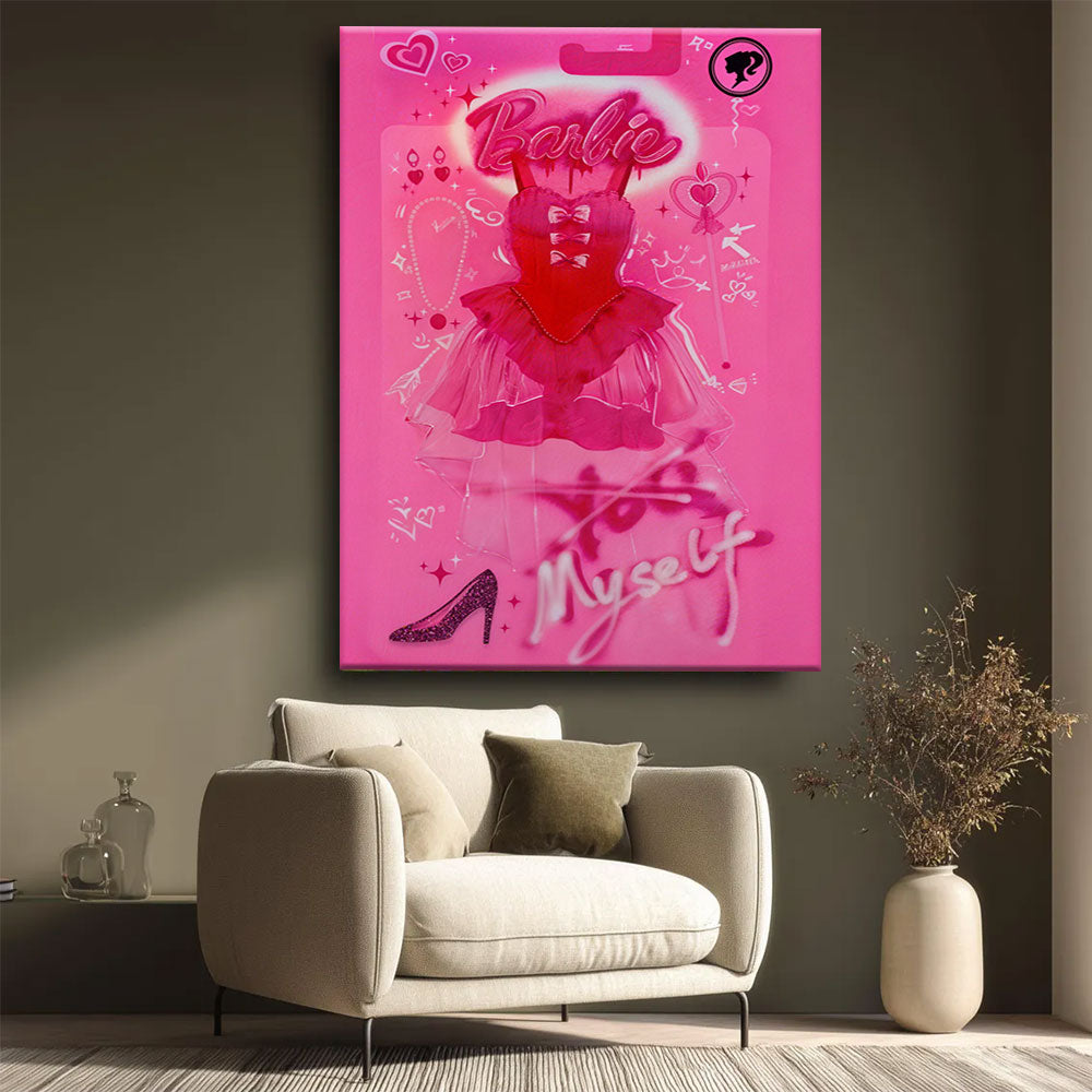Pink Fashion Collage canvas wall art, styled room mockup 3.