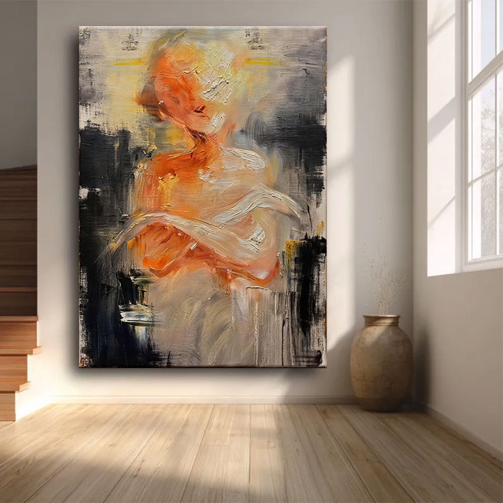 Amber and Cream Figure Study canvas wall art, styled room mockup 2.