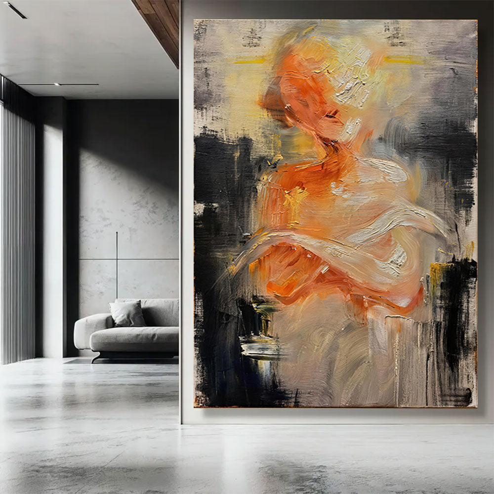 Amber and Cream Figure Study canvas wall art, styled room mockup 3.