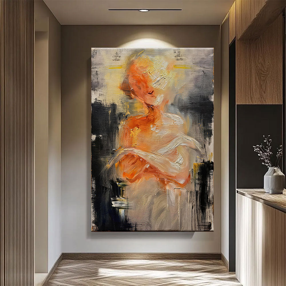 Amber and Cream Figure Study canvas wall art, styled room mockup 4.