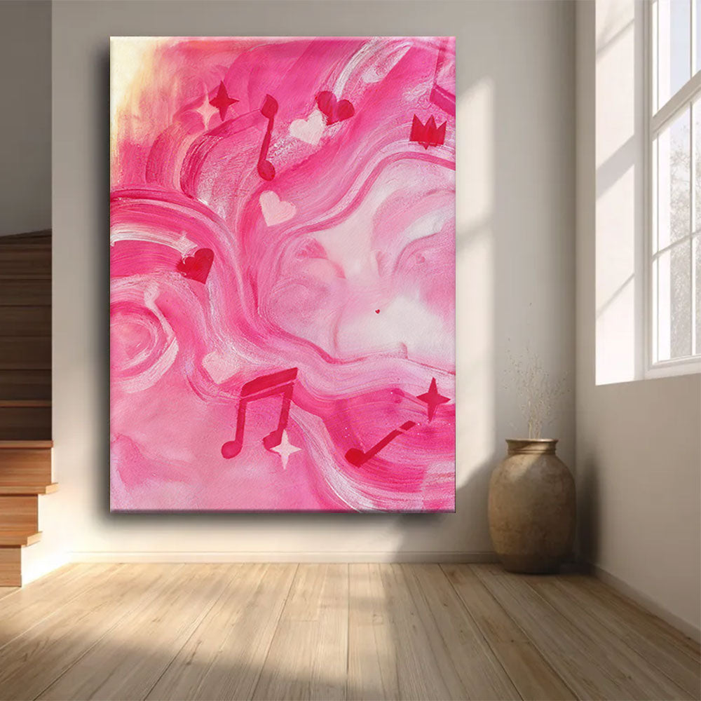 Pink Ribbons and Musical Notes canvas wall art, styled room mockup 4.