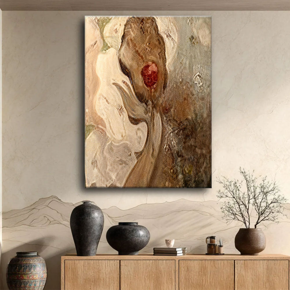 Cream and Earth Floral Forms canvas wall art, styled room mockup 3.