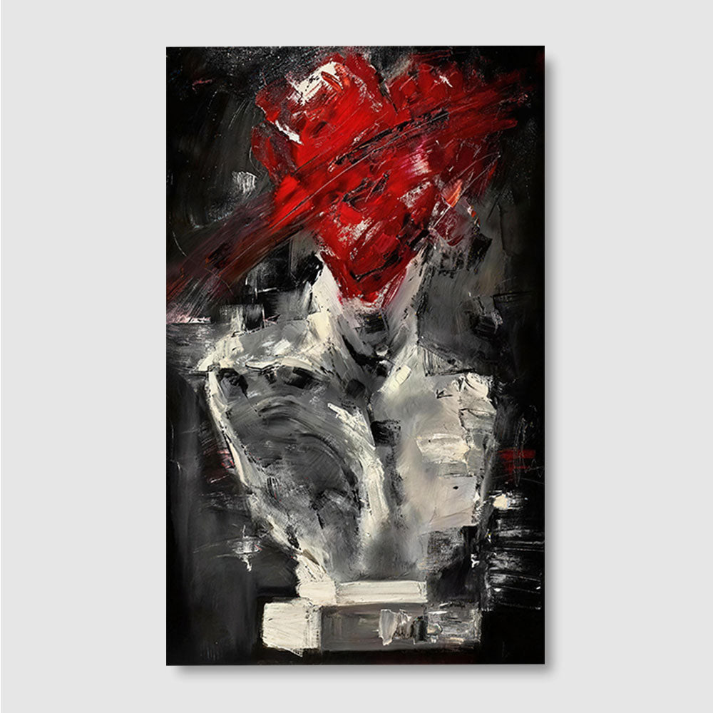 Scarlet Gesture on Charcoal canvas wall art, front product mockup on a light background.