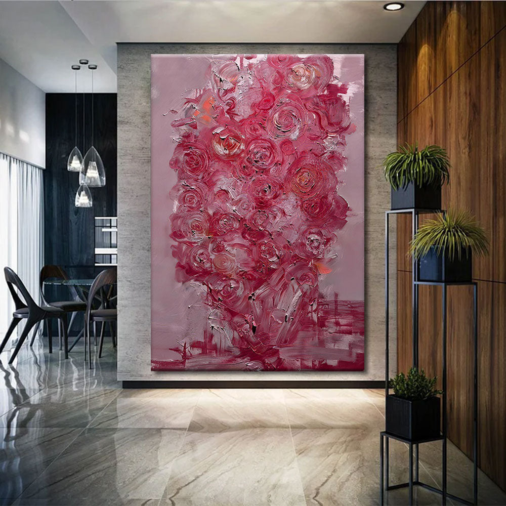 Pink Rose Cascade canvas wall art, styled room mockup 2.
