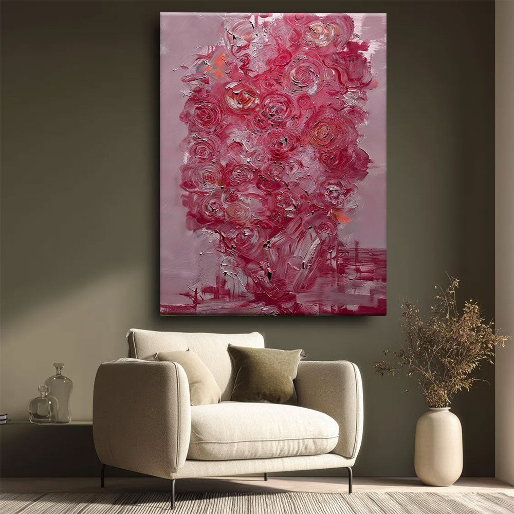 Pink Rose Cascade canvas wall art, styled room mockup 4.