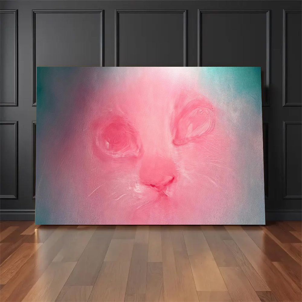 Rose Glow Cat Portrait canvas wall art, styled room mockup 3.