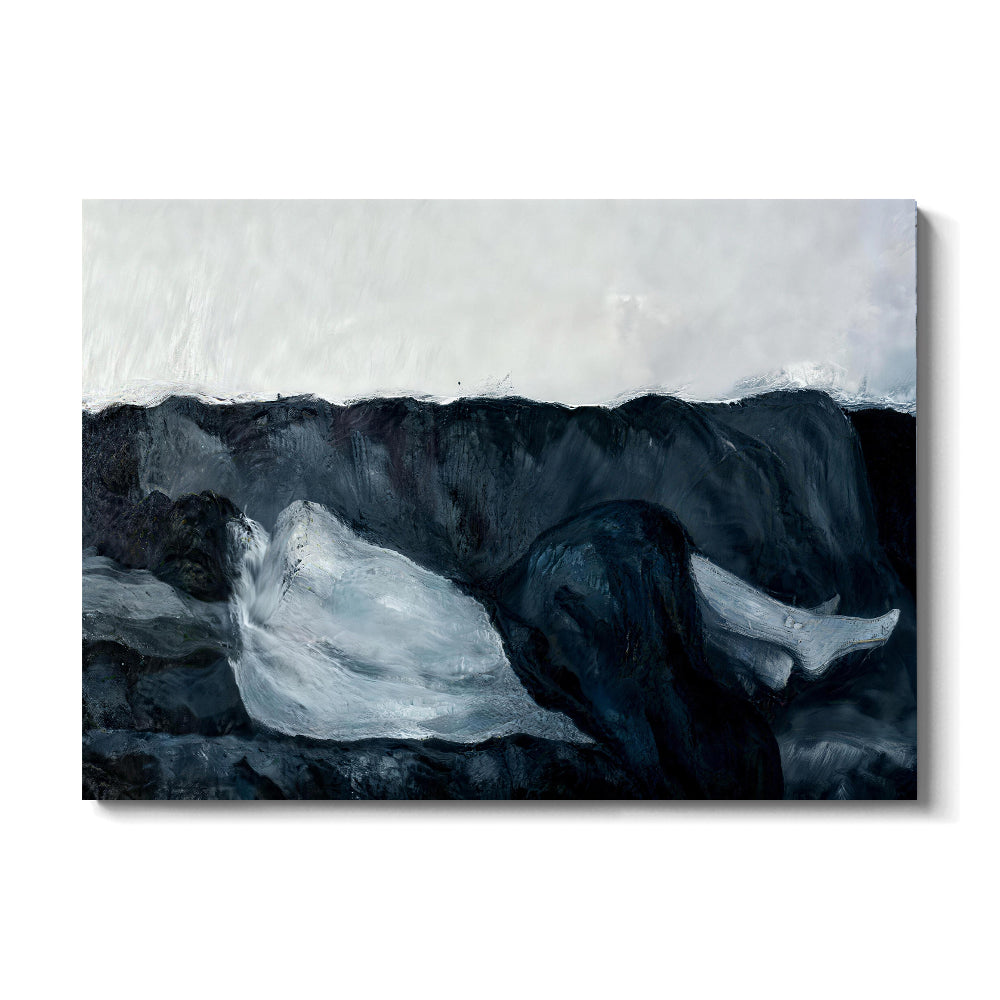 Resting Black and White Dog canvas wall art, front product mockup on a light background.