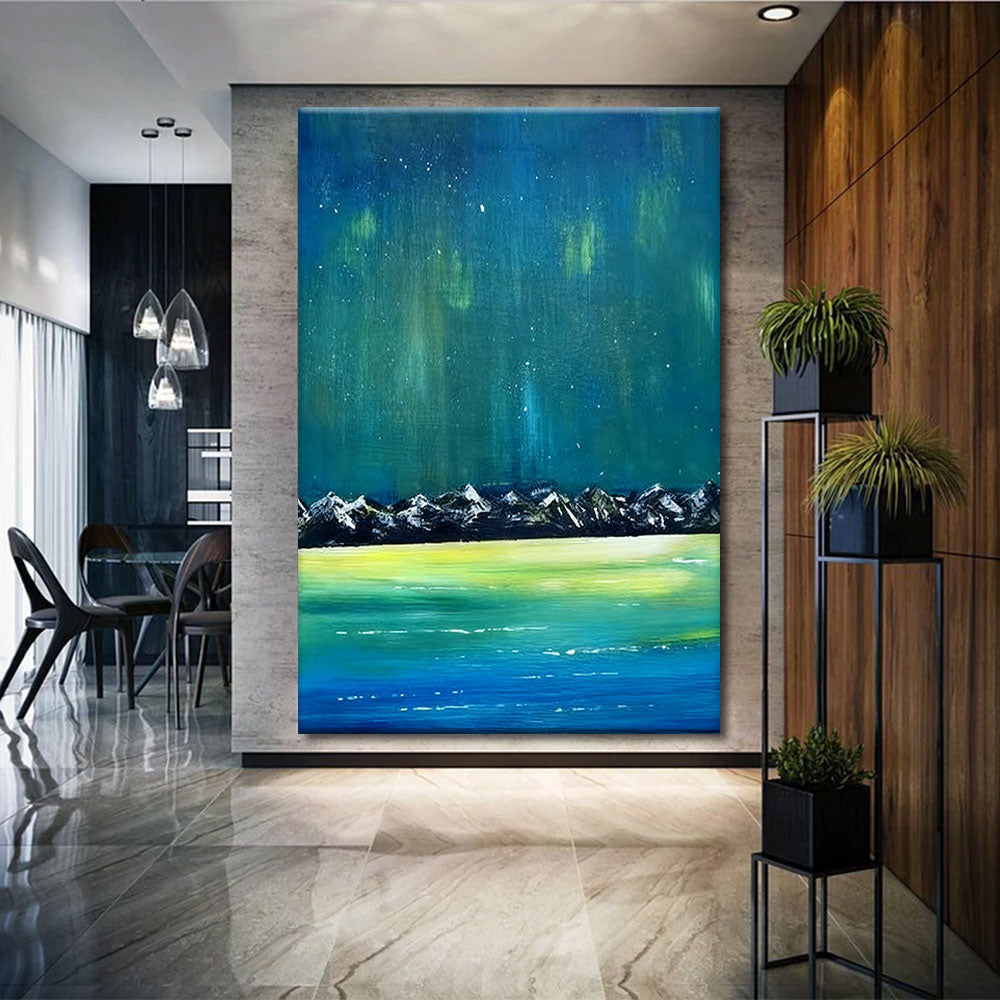 Northern Lights Above the Range canvas wall art, styled room mockup 2.