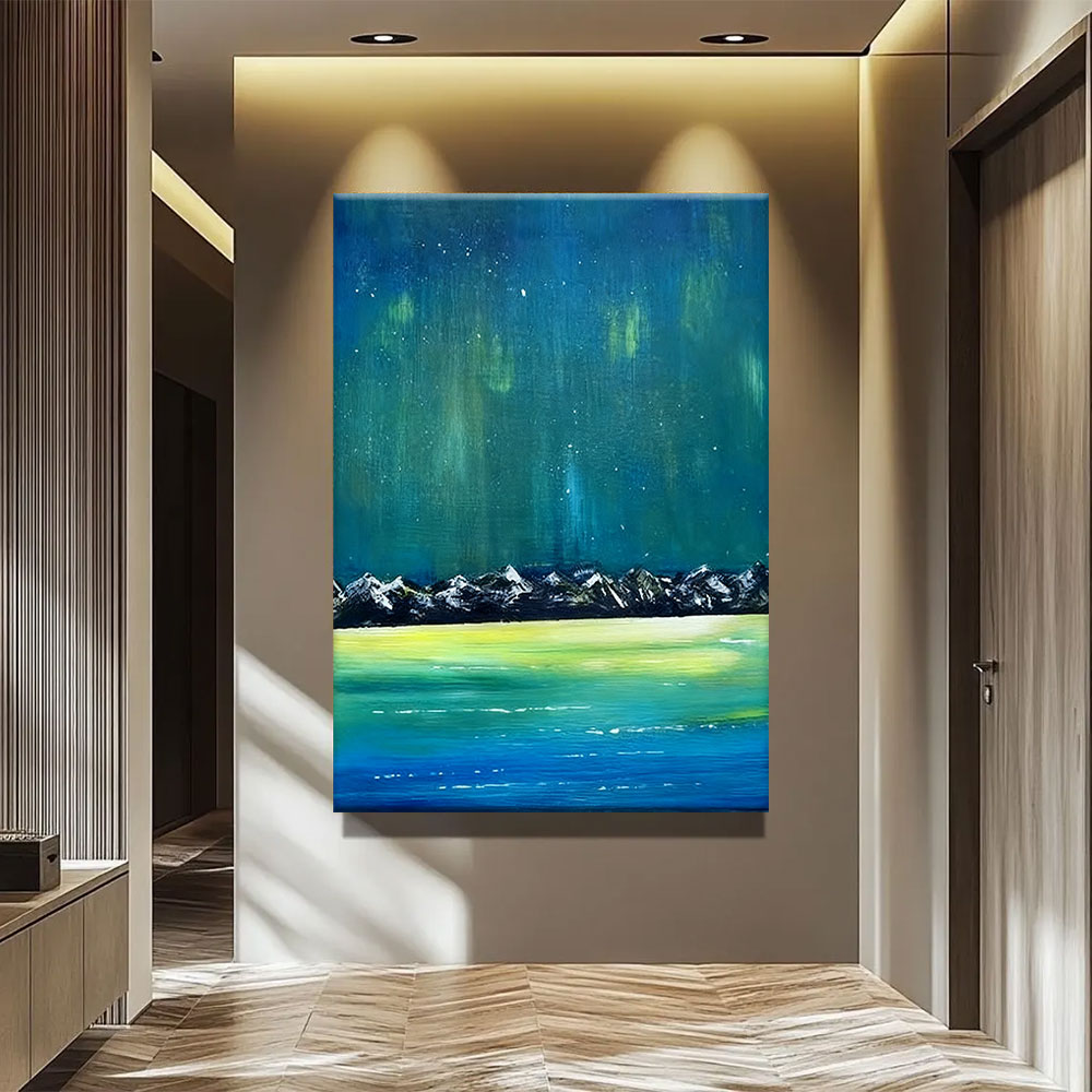Northern Lights Above the Range canvas wall art, styled room mockup 4.