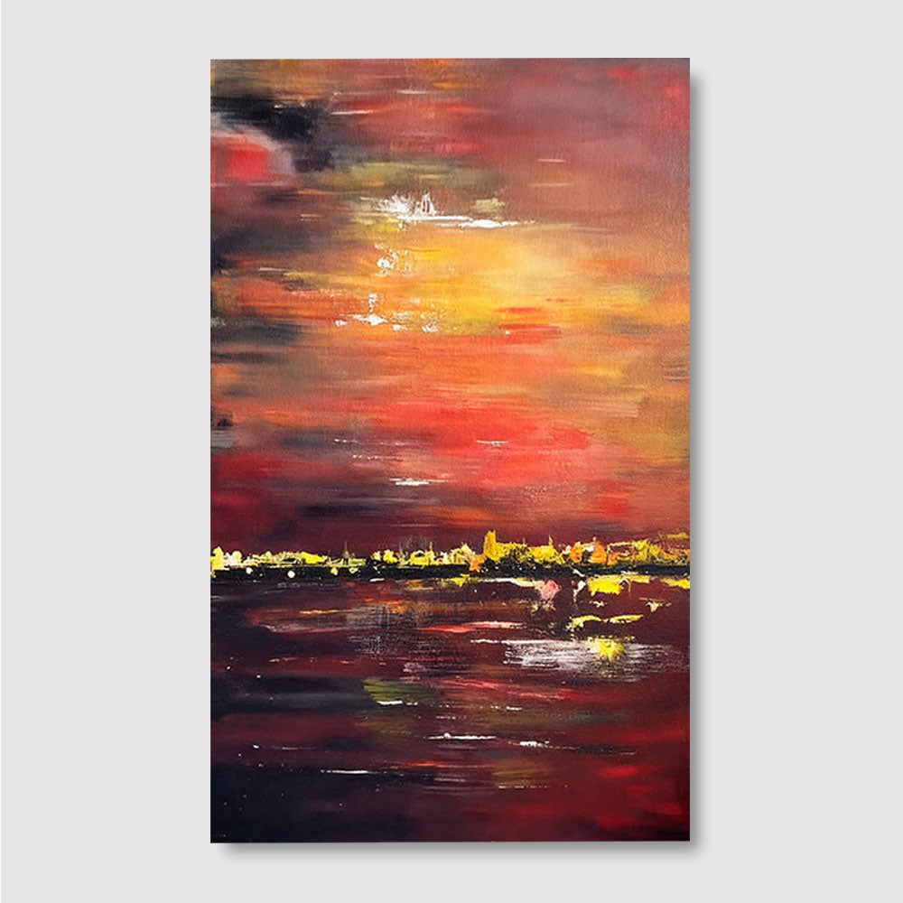 Crimson Harbor at Dusk canvas wall art, front product mockup on a light background.