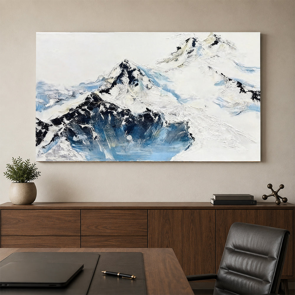 Snow and Blue Mountain Ridges canvas wall art, styled room mockup 2.