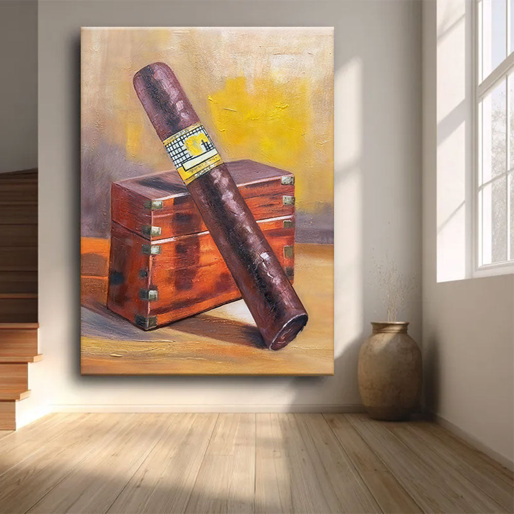 Cigar and Wooden Case canvas wall art, styled room mockup 2.
