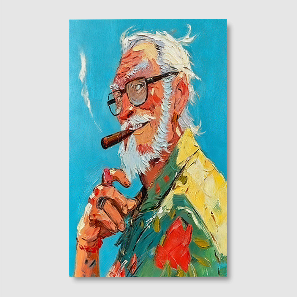 Gentleman in a Tropical Shirt canvas wall art, front product mockup on a light background.