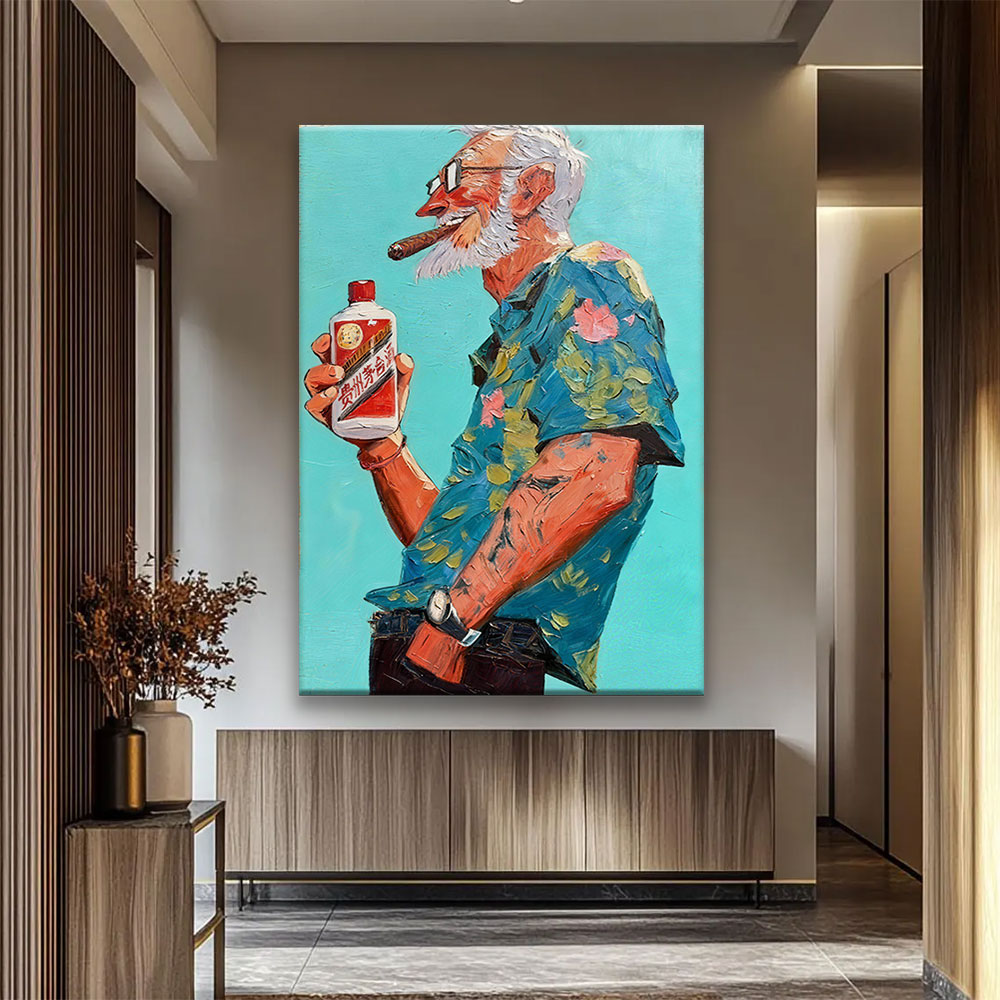 A Toast in Turquoise canvas wall art, styled room mockup 1.