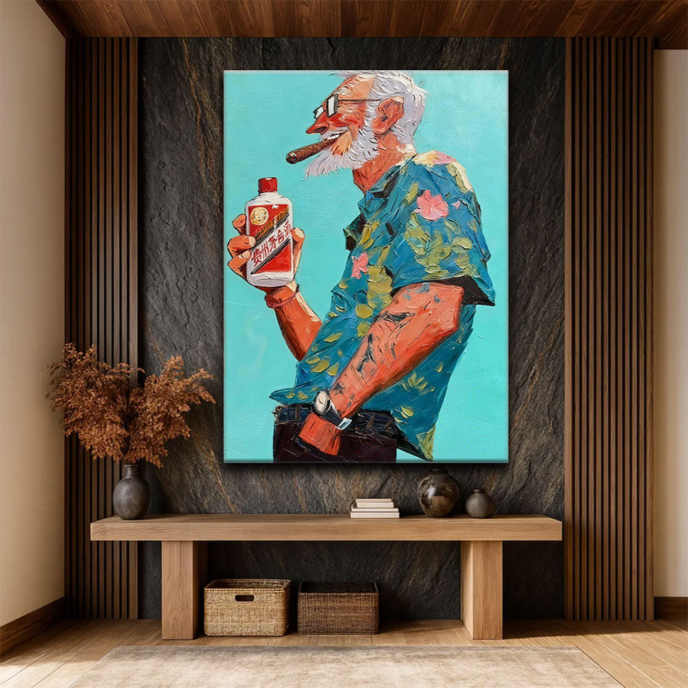 A Toast in Turquoise canvas wall art, styled room mockup 3.