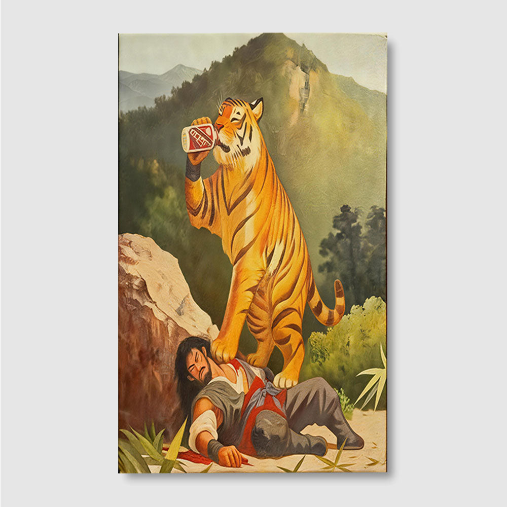 Tiger with a Toast canvas wall art, front product mockup on a light background.