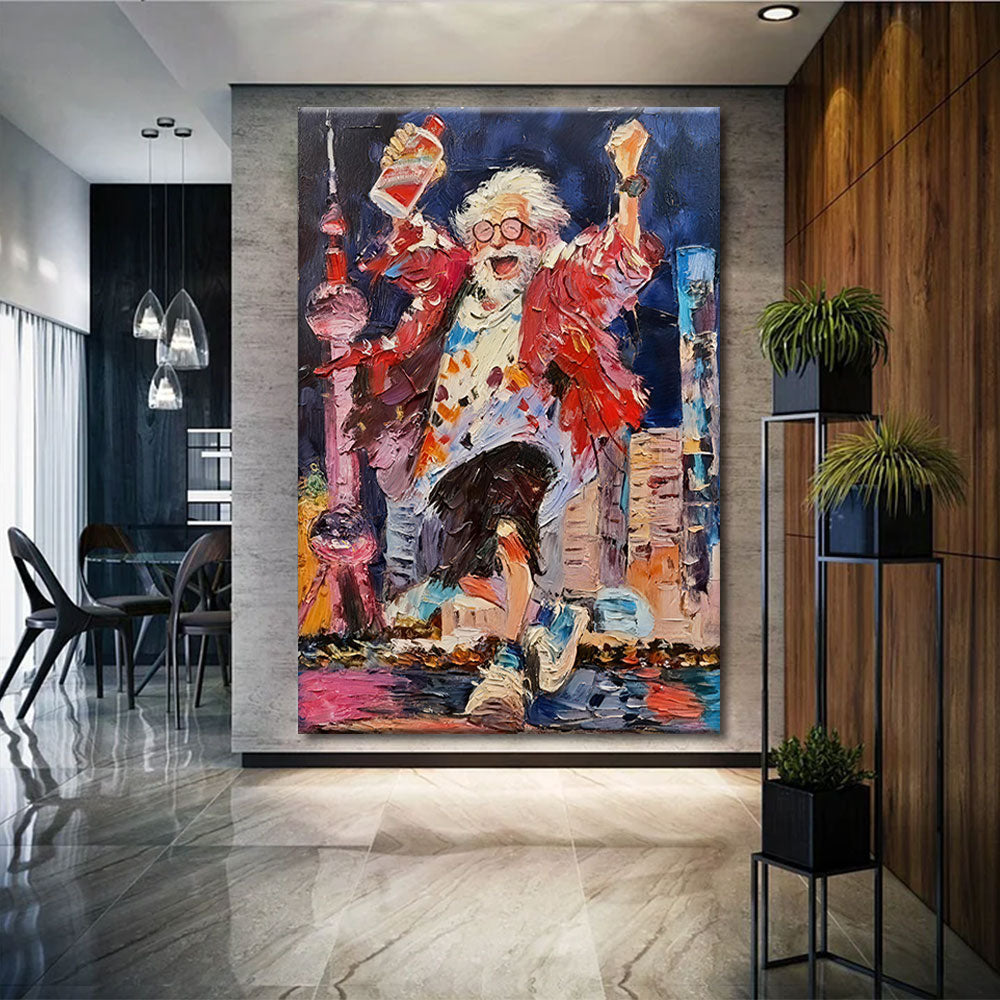 City Character in a Red Jacket canvas wall art, styled room mockup 2.