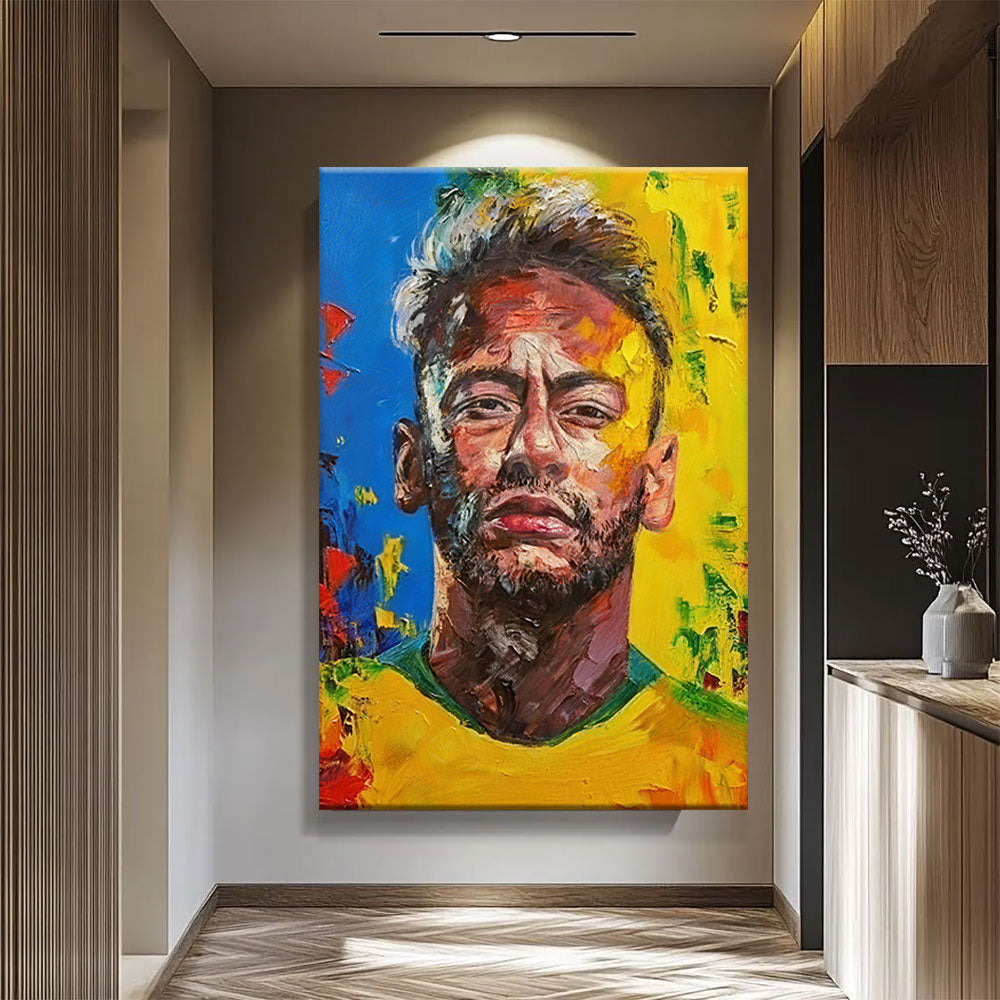 Expressive Portrait on Yellow canvas wall art, styled room mockup 1.