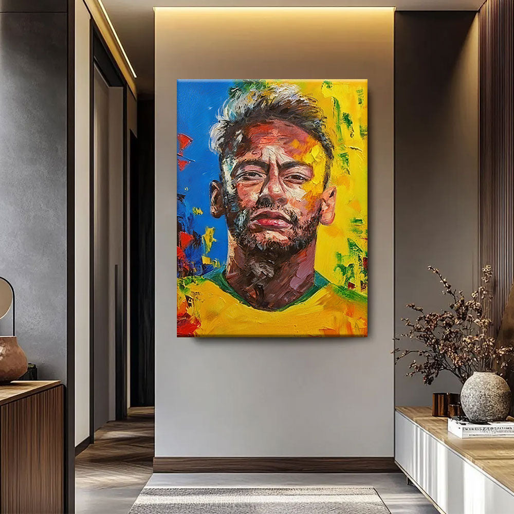 Expressive Portrait on Yellow canvas wall art, styled room mockup 2.