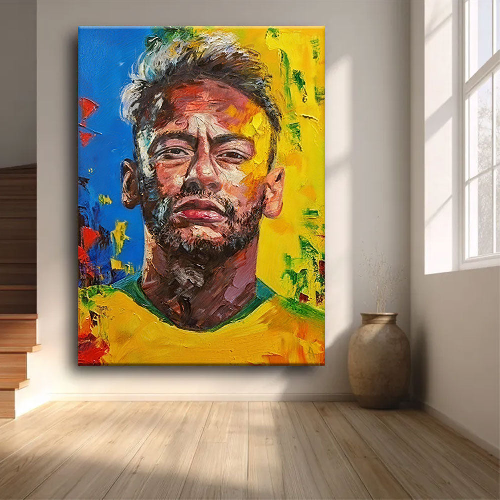 Expressive Portrait on Yellow canvas wall art, styled room mockup 3.