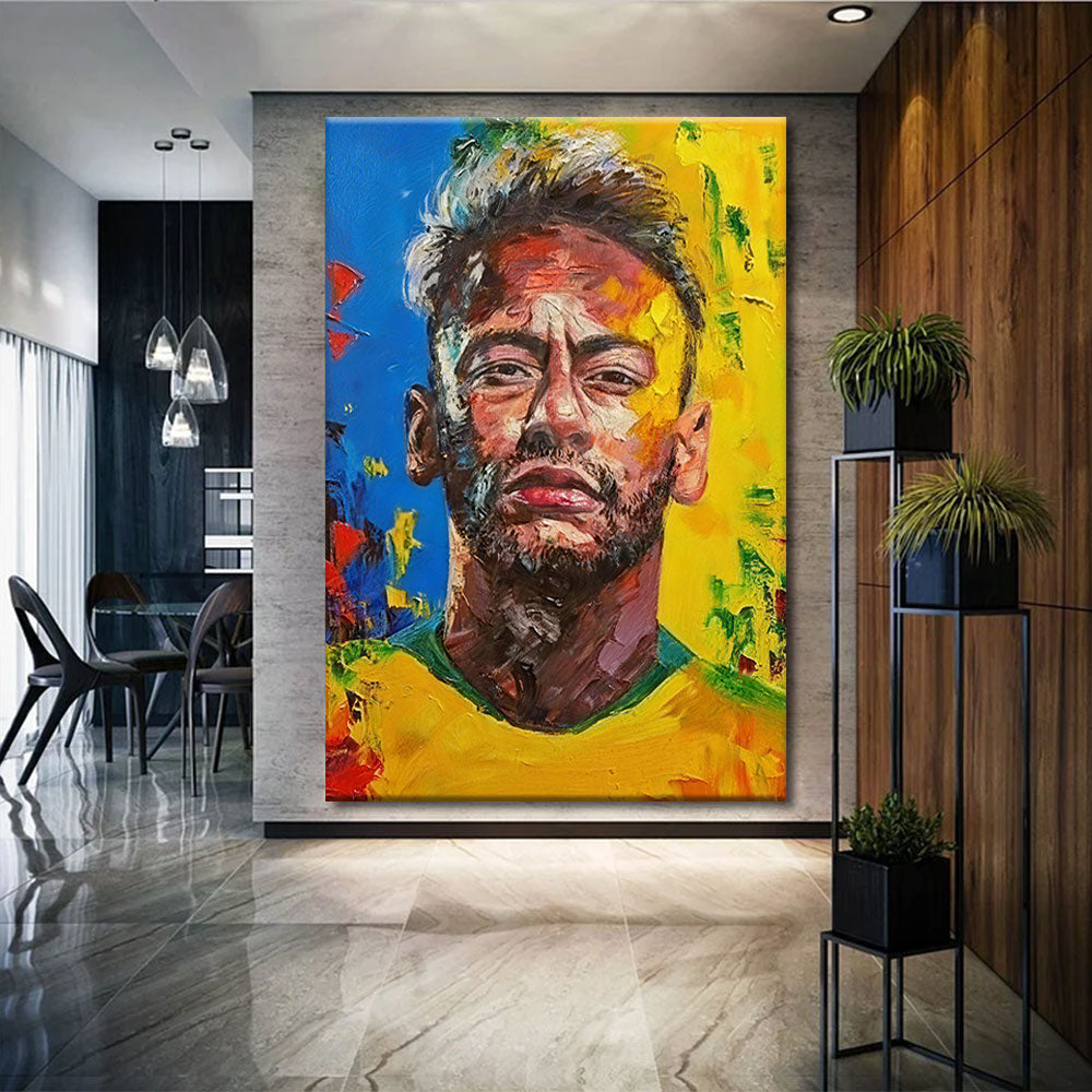 Expressive Portrait on Yellow canvas wall art, styled room mockup 4.