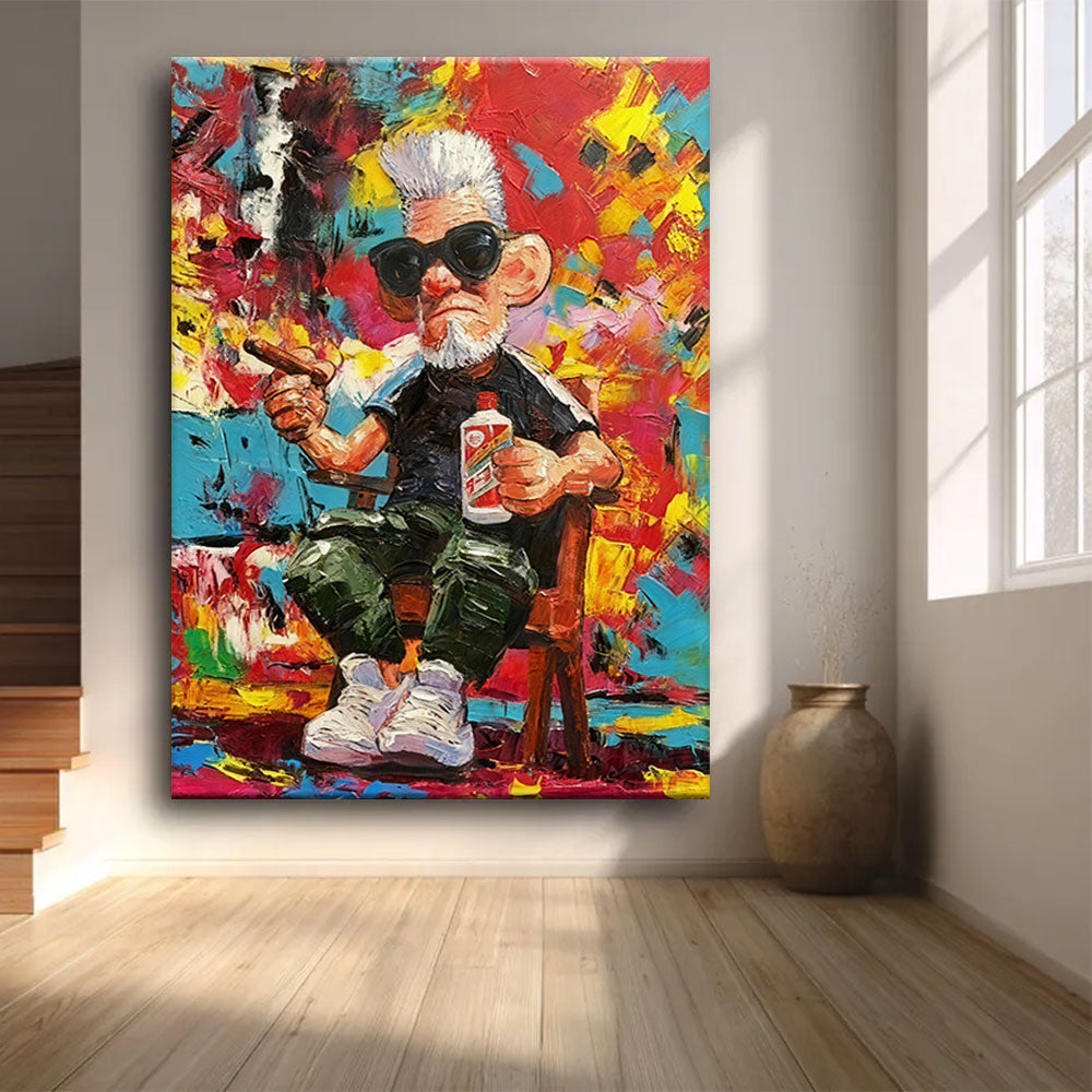 Sunglasses and Colorful Collage canvas wall art, styled room mockup 3.
