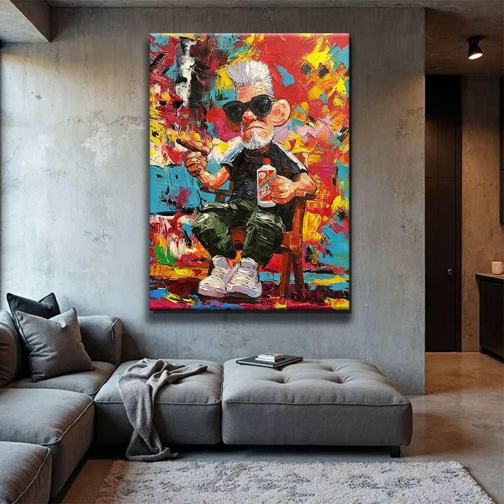 Sunglasses and Colorful Collage canvas wall art, styled room mockup 4.