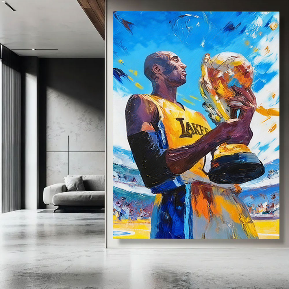 Basketball Trophy Celebration canvas wall art, styled room mockup 3.