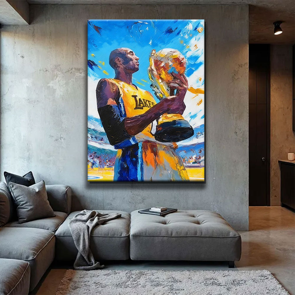 Basketball Trophy Celebration canvas wall art, styled room mockup 4.