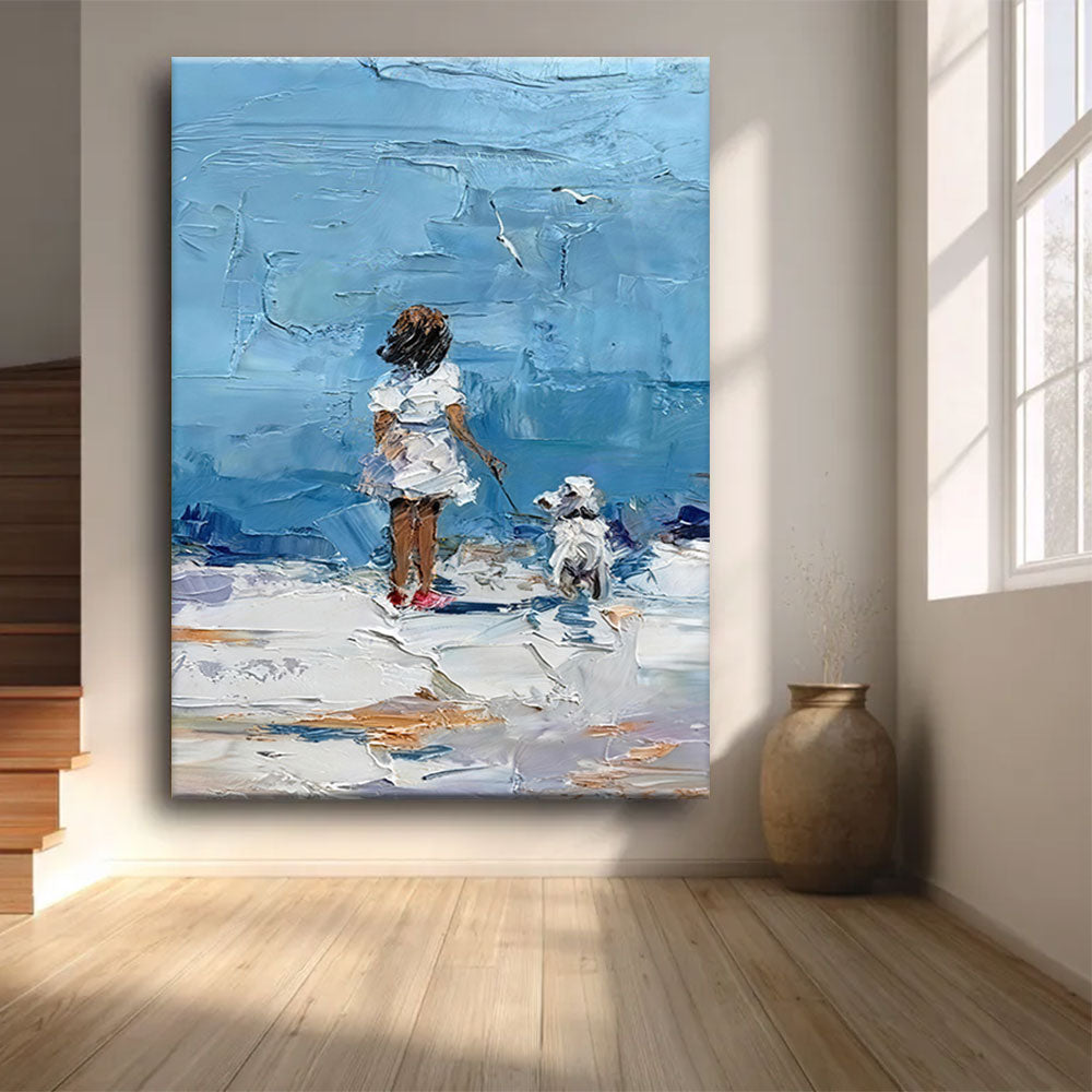 Walking by the Blue Sea canvas wall art, styled room mockup 4.