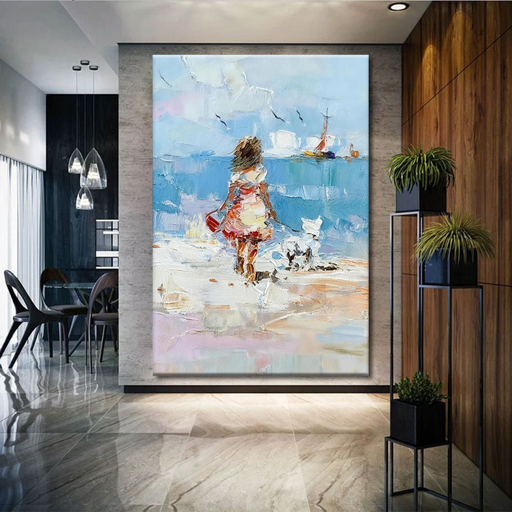 Shoreline Stroll in Summer Color canvas wall art, styled room mockup 4.