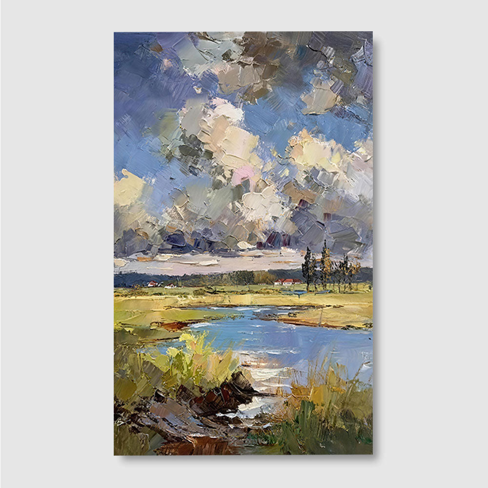 Marsh Reflections Under Clouds canvas wall art, front product mockup on a light background.