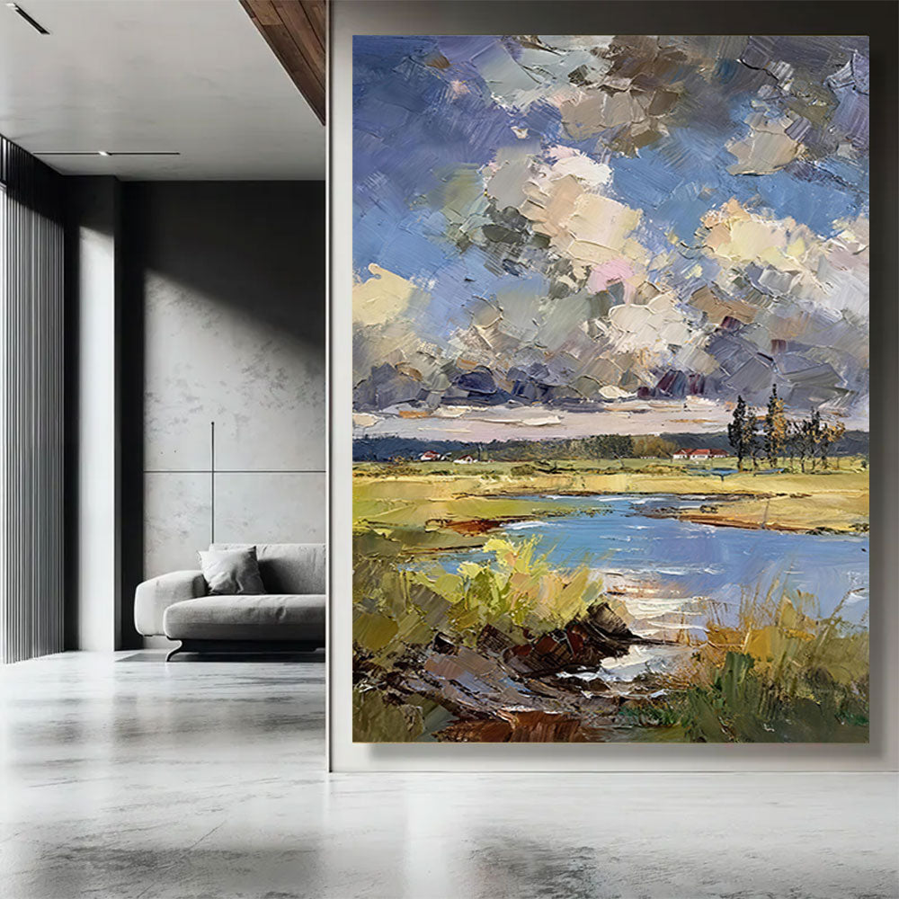 Marsh Reflections Under Clouds canvas wall art, styled room mockup 3.