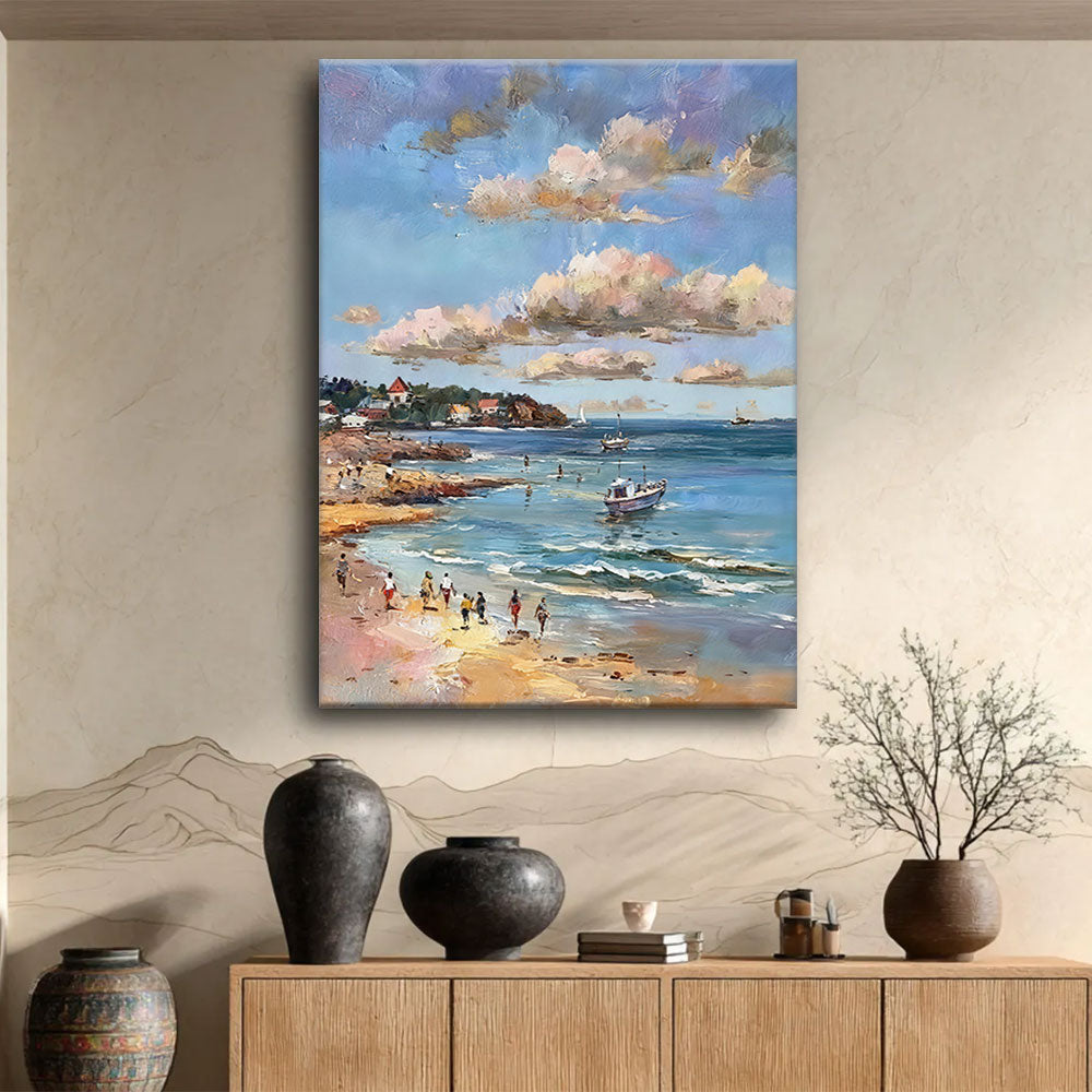 Cloud Shadows Over the Bay canvas wall art, styled room mockup 2.