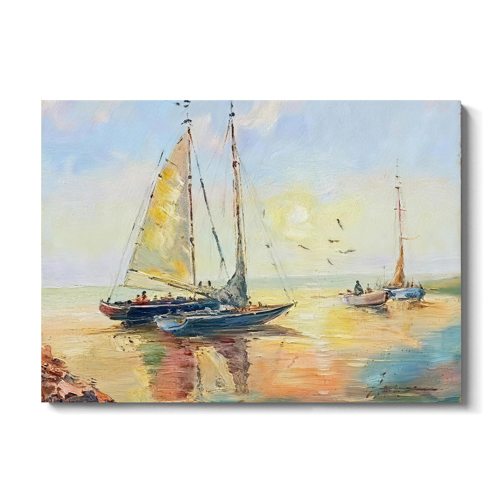 Sails and Warm Reflections canvas wall art, front product mockup on a light background.