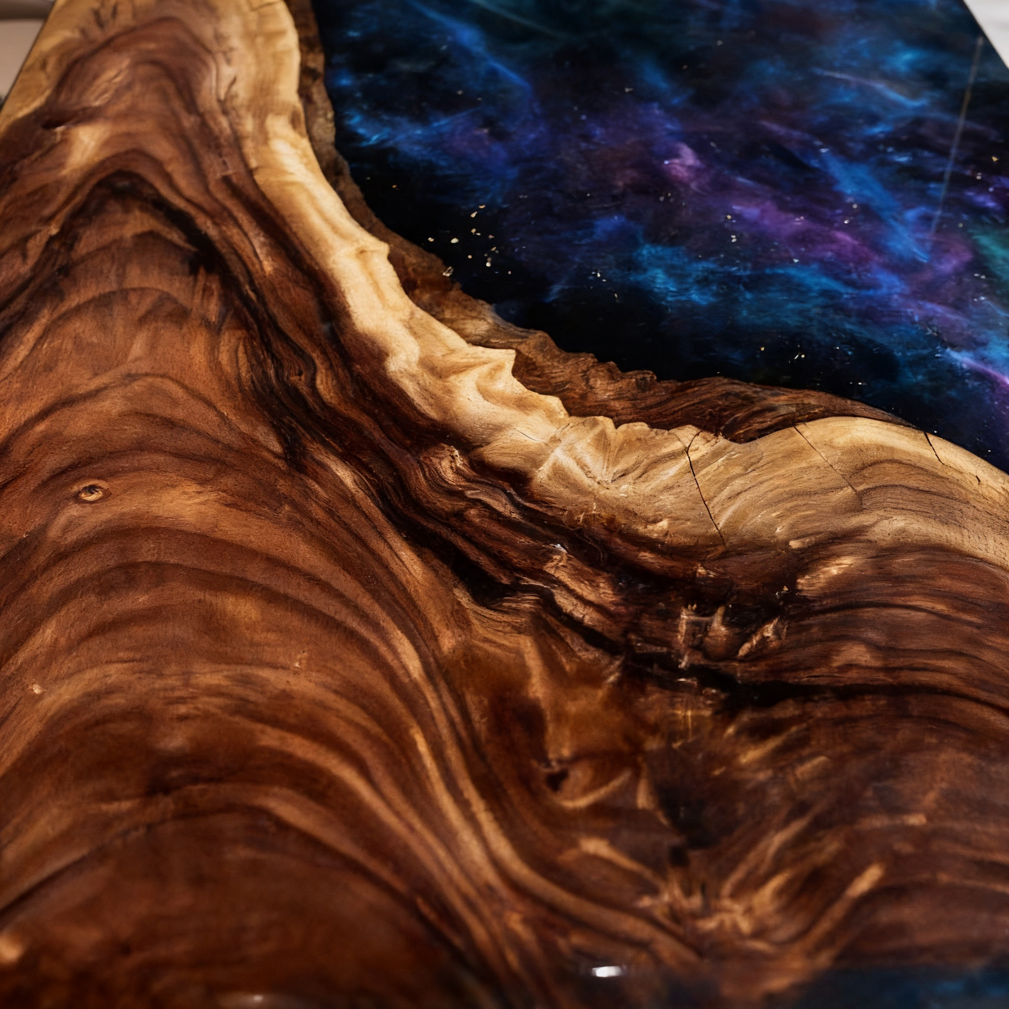 Custom Black Walnut Blue Epoxy River Dining Table image 2