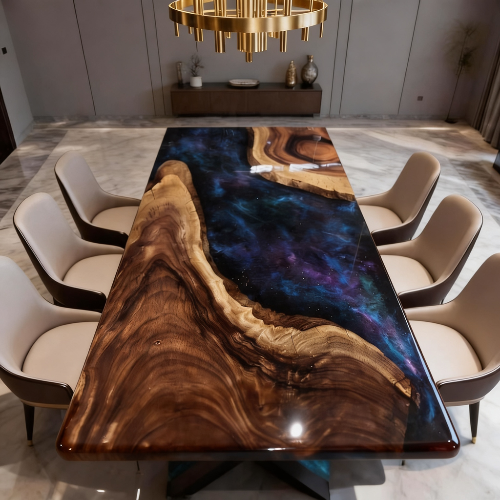 Custom Black Walnut Blue Epoxy River Dining Table image 3