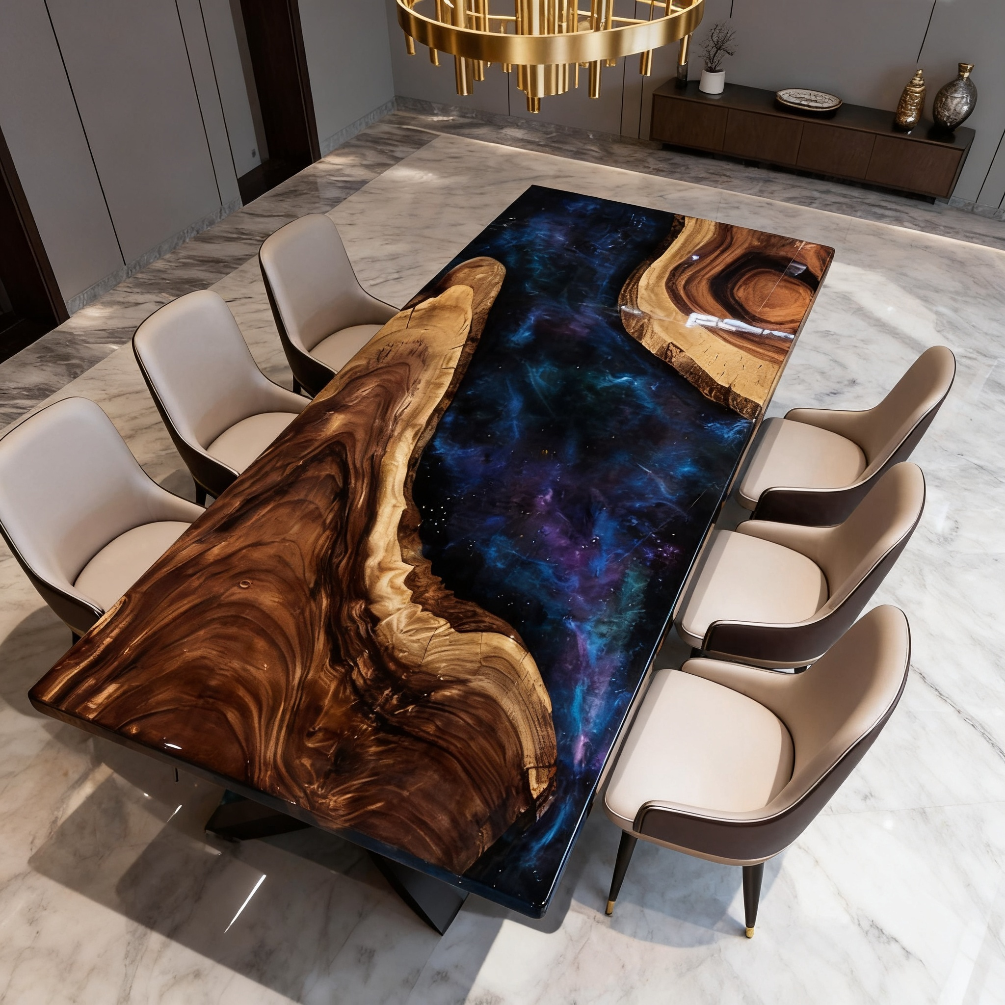 Custom Black Walnut Blue Epoxy River Dining Table image 4