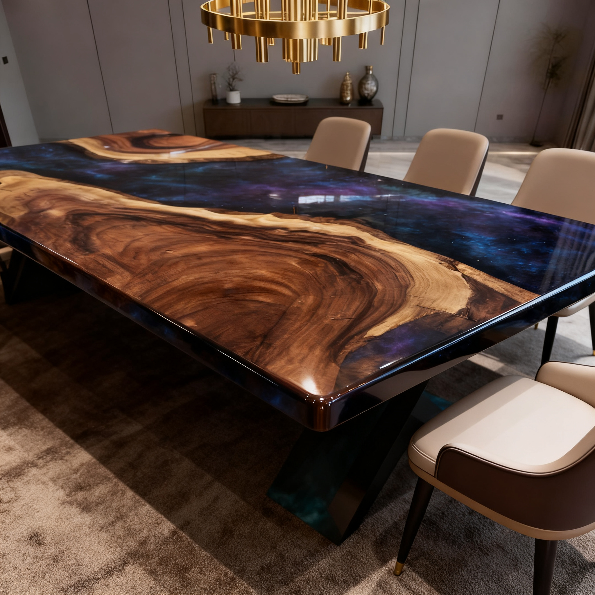 Custom Black Walnut Blue Epoxy River Dining Table image 5