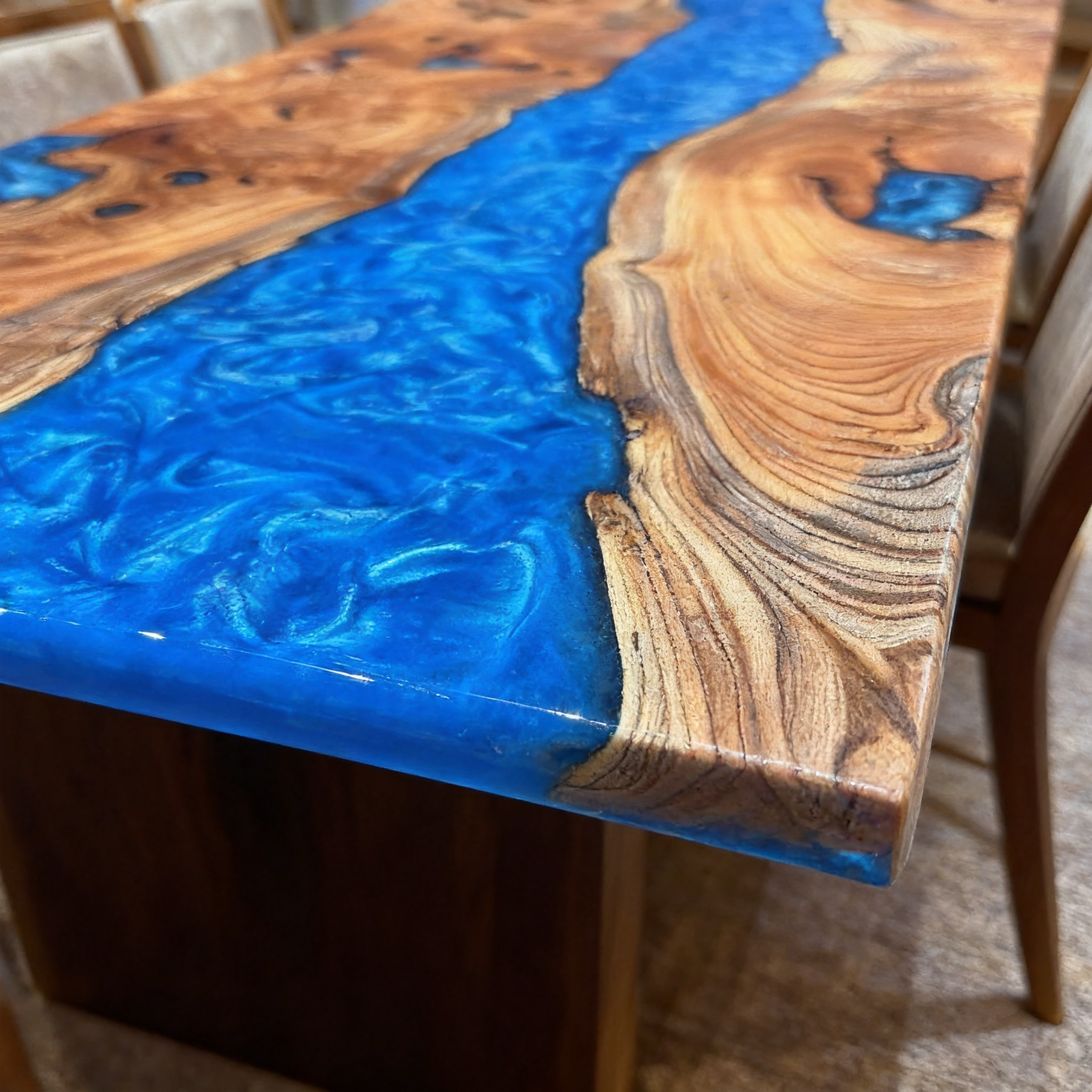 Handcrafted Minnesota Ocean Blue Beech Wood Resin Table