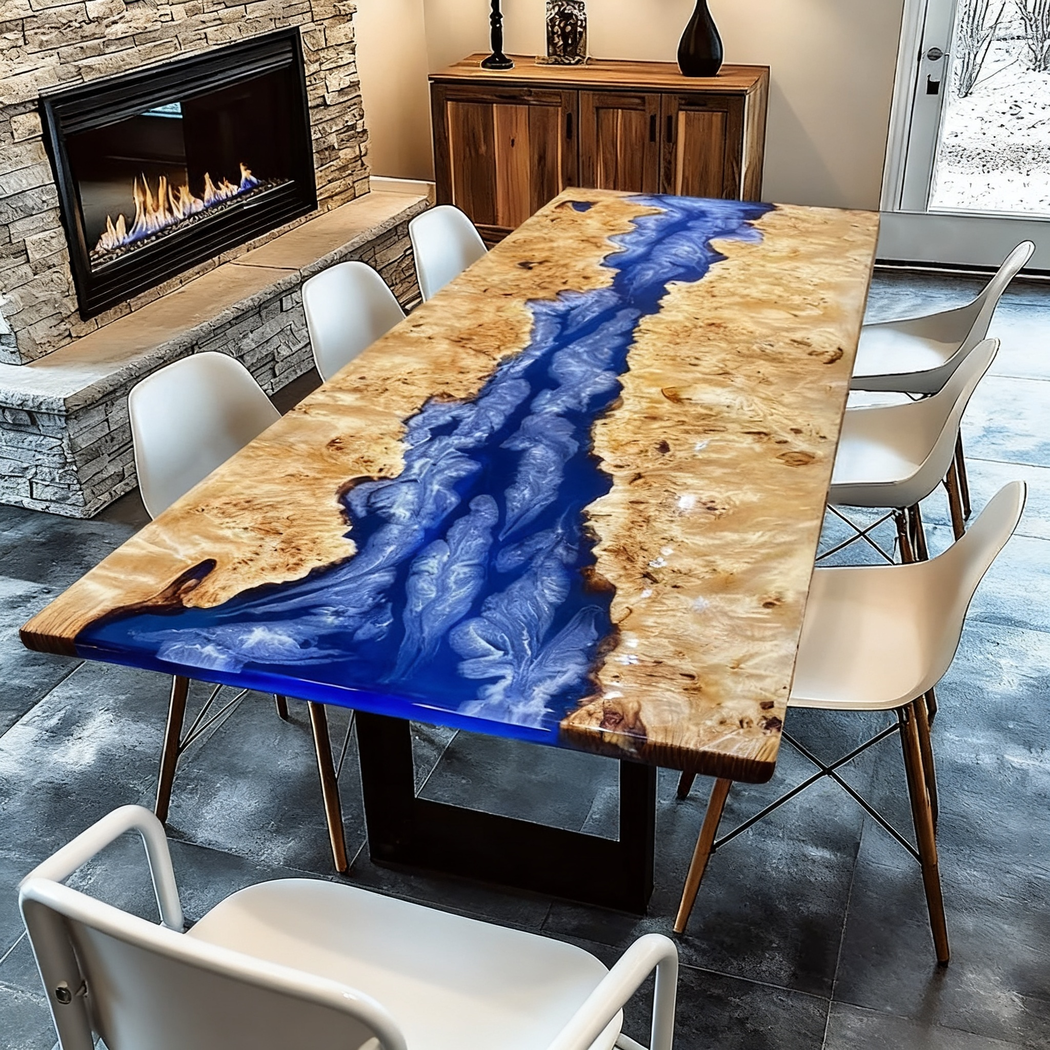 Custom Poplar River Epoxy Dining Table