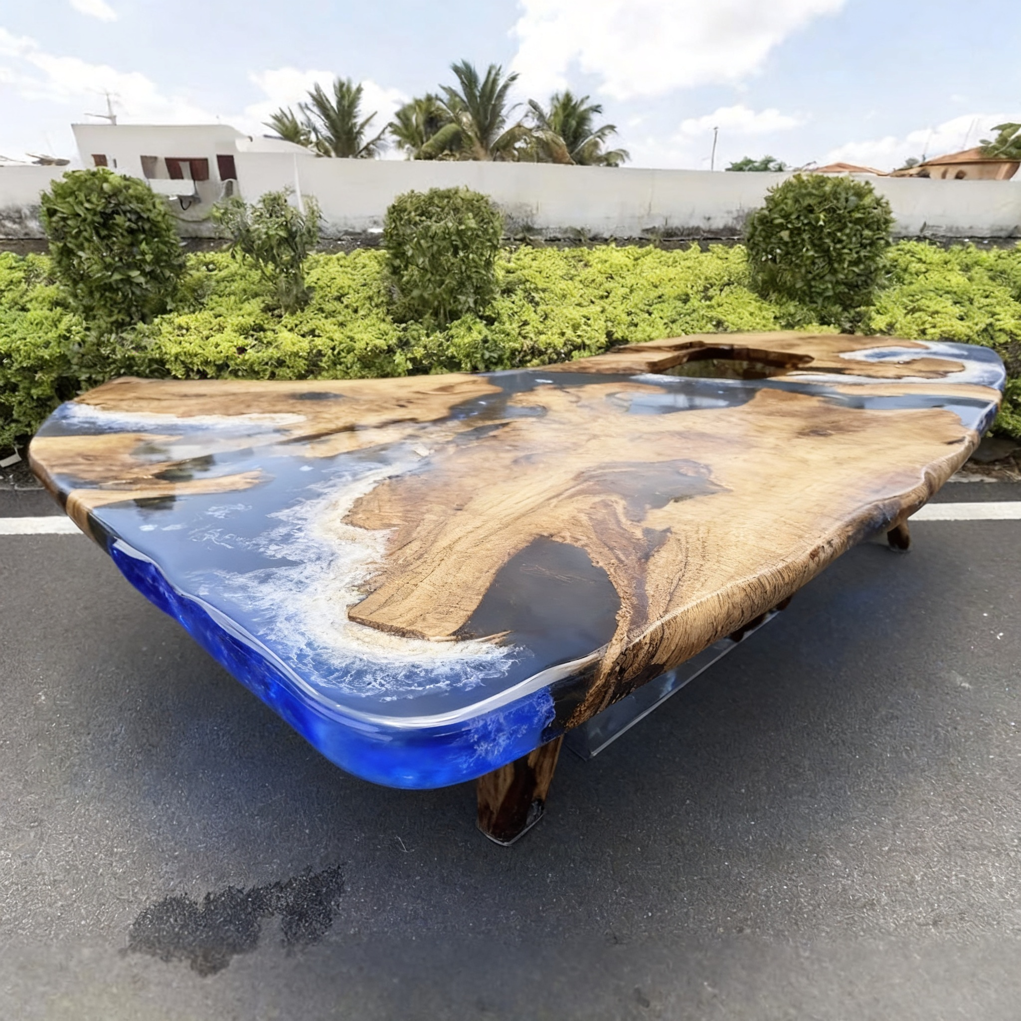 Custom Ocean Wave Epoxy Island Table
